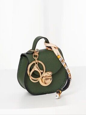 Dark Green Mini Saddle Bag Charm/Ear Bud Holder with Gold Accents NEW
